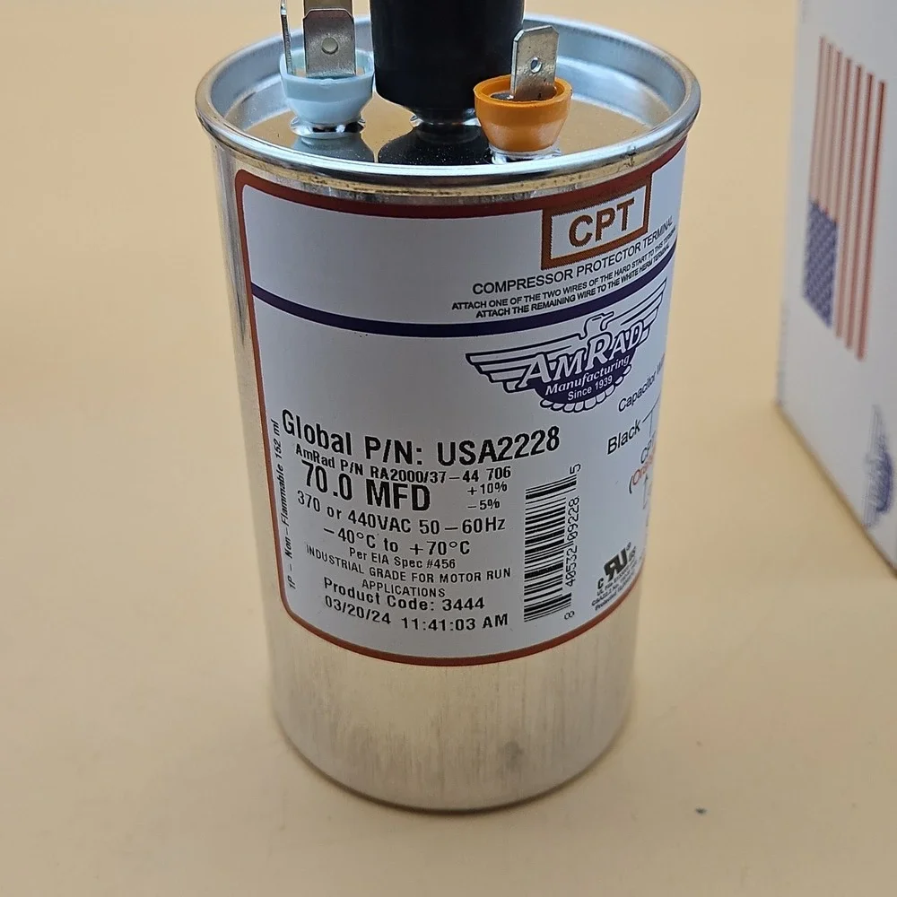 AmRad USA2228 Round Run Capacitor 70X370/440 Brand New